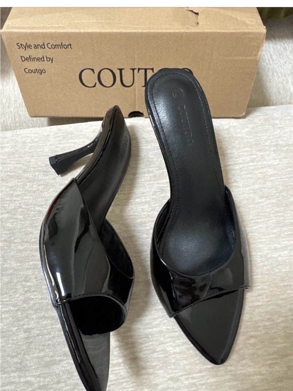 Black Patent Pointed-Toe Mule Heels New Size 7.5